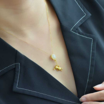 S925 Silver Inlaid Hetian Nephrite "Little Bear" Pendant