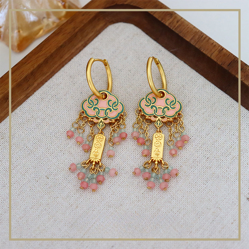 Chinese ancient retro colorful oil drop earrings