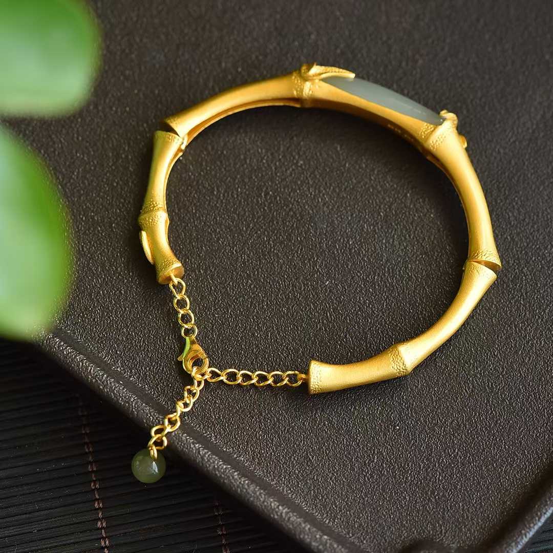 S925 Silver Inlaid Hetian Nephrite "Steady Progress" Bracelet