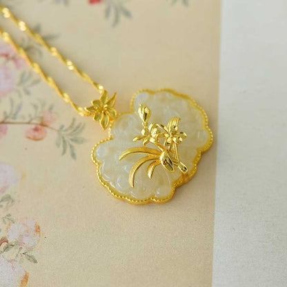 925 Silver Inlaid Nephrite Orchid Pendant