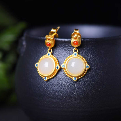 925 Silver Inlaid Hetian Nephrite "Thick Matte Gold" Jewelry Set Series