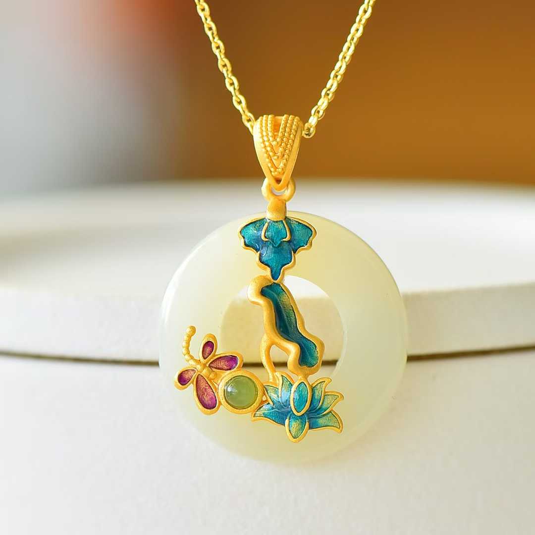 925 Silver Inlaid Hetian Nephrite "Butterfly Breaking Cocoon" Pendant