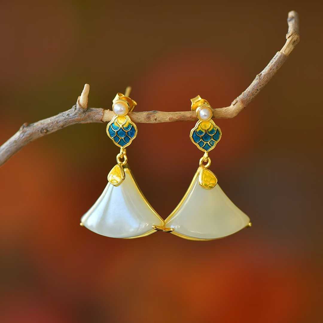 925 sterling silver Hetian nephrite dragon scale mini skirt earrings - WeiLin Jewelry