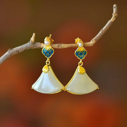 925 sterling silver Hetian nephrite dragon scale mini skirt earrings - WeiLin Jewelry