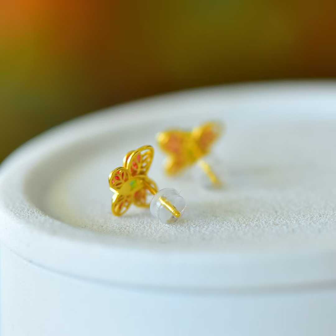 925 Silver Inlaid Hetian Nephrite "Dreamy Butterfly" Stud Earrings