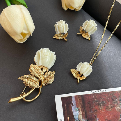 Elegant tulip flower silver needle earrings ladies necklace
