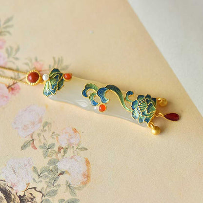 S925 Silver Inlaid Hetian Nephrite "Prosperity & Auspiciousness" Pendant