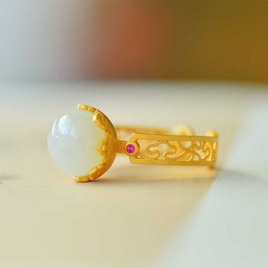 925 Silver Inlaid Nephrite Lotus Bud Ring