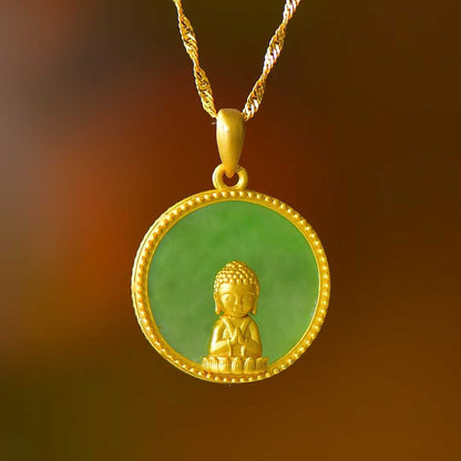 925 Silver-Inlaid Green Jadeite Baby Buddha Pendant
