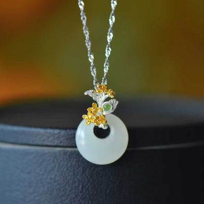 925 Silver Inlaid Hetian Nephrite "August Osmanthus (Twelve Flower Gods)" Jewelry Set