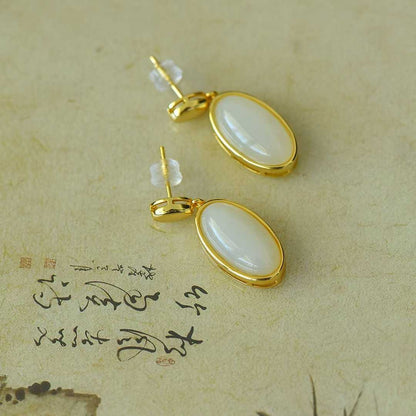 925 Silver Inlaid Nephrite "Completion Perfection" Earrings