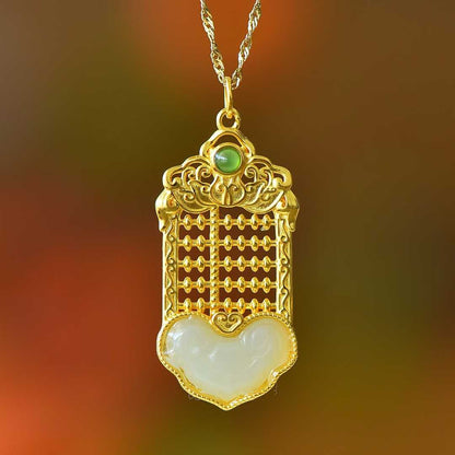 925 Silver Inlaid Hetian Nephrite "Ruyi Abacus" Pendant