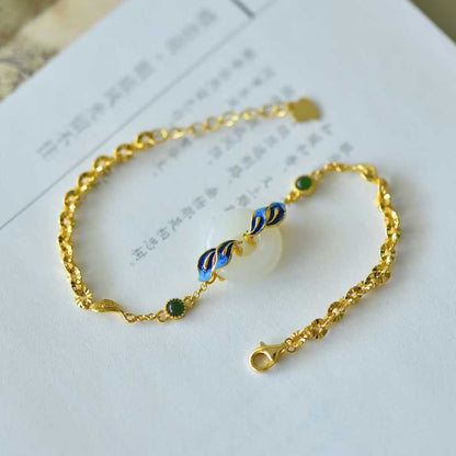 925 Silver Inlaid Hetian Nephrite "Bread Loaf Bead & Phoenix Tail" Bracelet