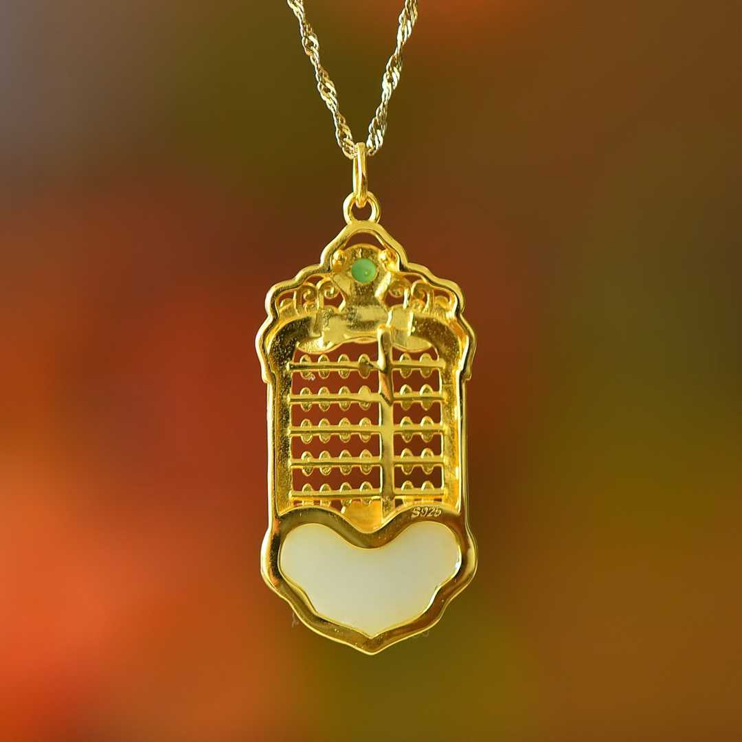 925 Silver Inlaid Hetian Nephrite "Ruyi Abacus" Pendant