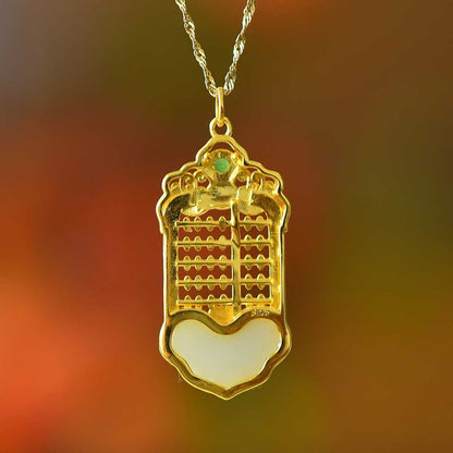 925 Silver Inlaid Hetian Nephrite "Ruyi Abacus" Pendant
