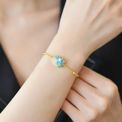 925 Silver Inlaid Hetian Nephrite Peony Bracelet