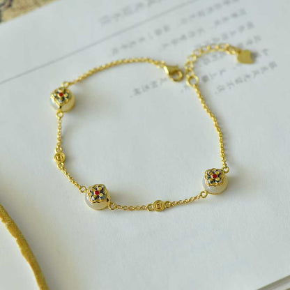 925 Silver Inlaid Hetian Nephrite "Blooming Prosperity & Peace Buckle" Jewelry Set