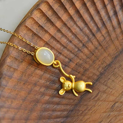 S925 Silver Inlaid Hetian Nephrite "Little Bear" Pendant