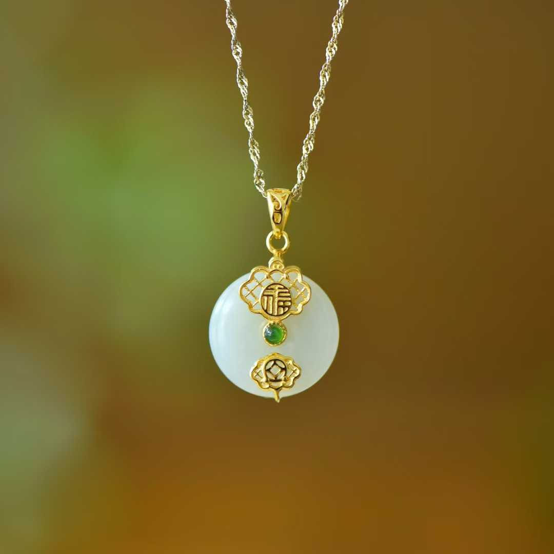 925 Silver Inlaid Hetian Nephrite "Peace & Smoothness" Jewelry Set