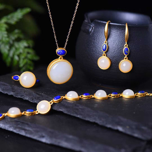 925 Silver Inlaid Hetian Jade Set