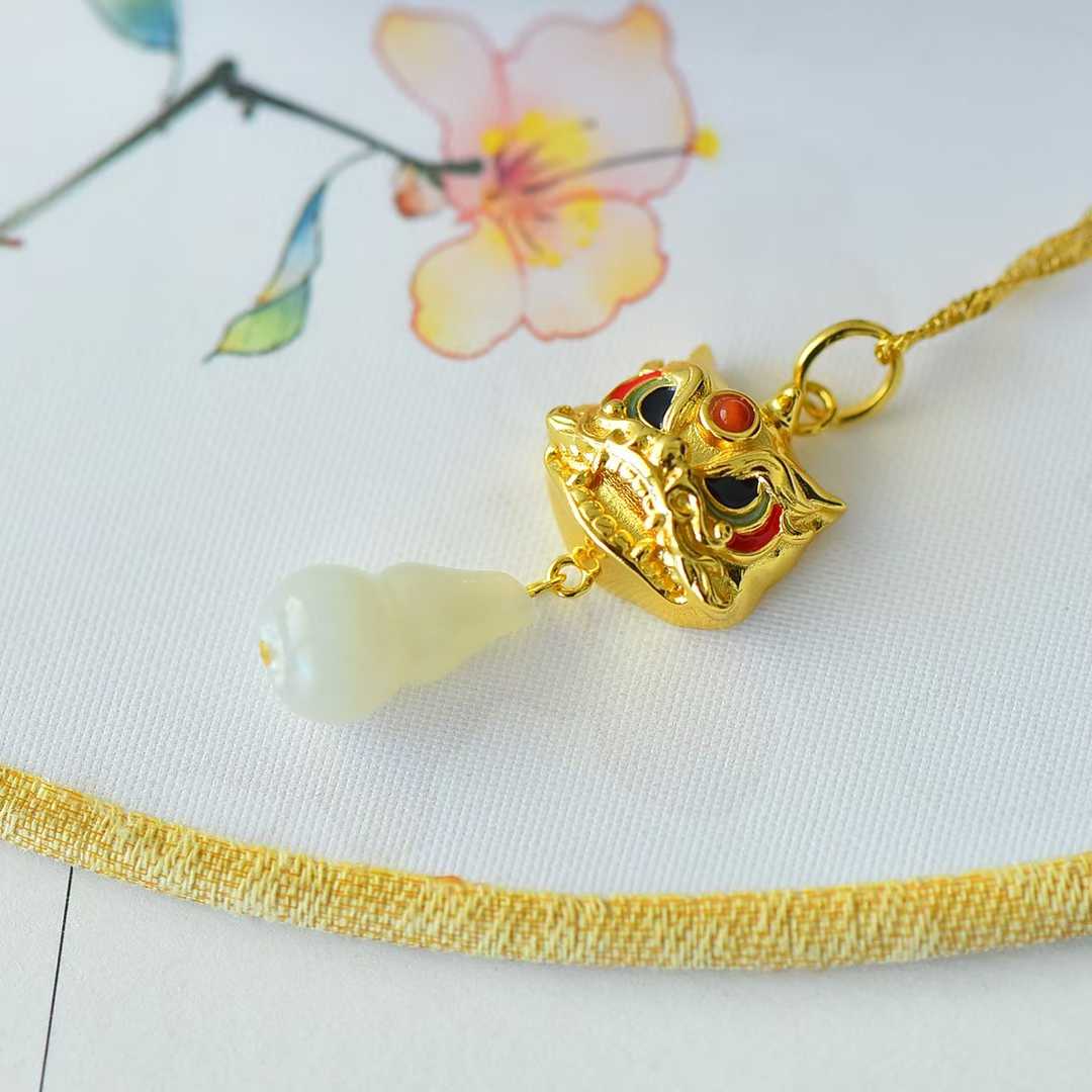 925 Silver Inlaid Hetian Nephrite "Blessings, Emoluments & Lifetime Prosperity, All Wishes Come True" Pendant