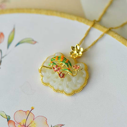 925 Silver Inlaid Hetian Nephrite "Joy on the Eyebrows" Enamel Pendant