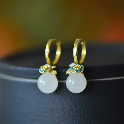 S925 Silver Inlaid Hetian White Nephrite Bead "Flowers Bloom & Fortune Arrives" Minimalist Elegance Jewelry Set