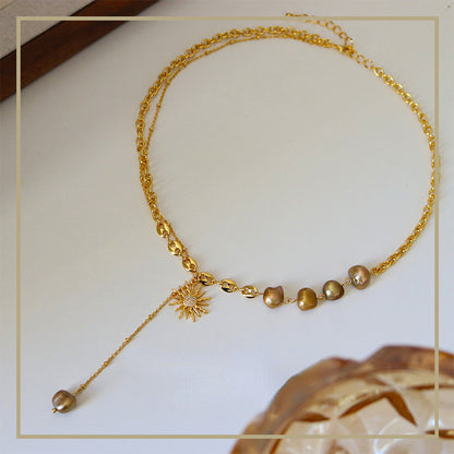Ladies Vintage Personalized Sun Freshwater Pearl Necklace
