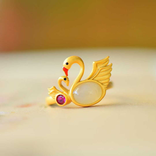 Ancient-Style Silver Swan Three-Piece Set