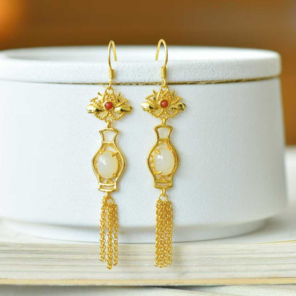 925 Silver Inlaid Nephrite Vase Earrings