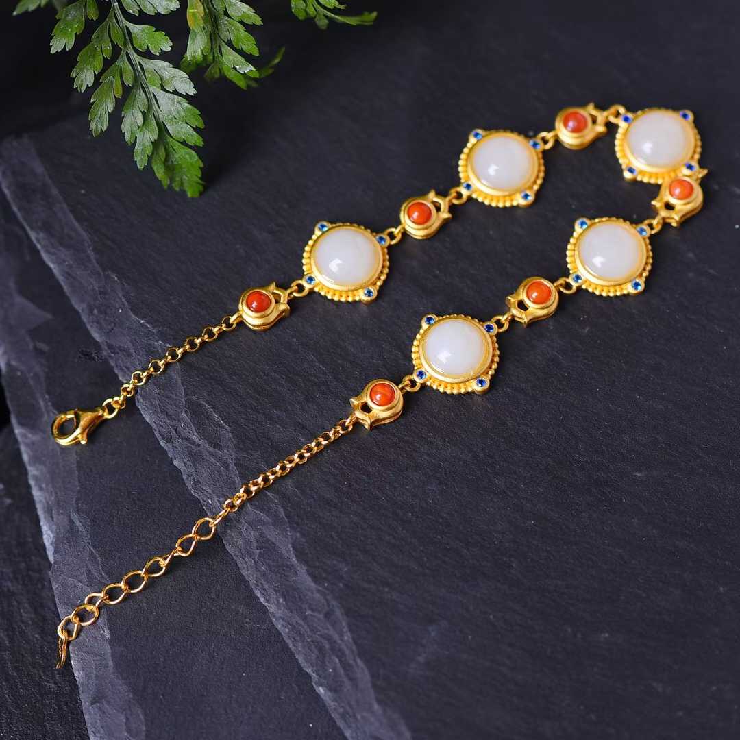 925 Silver Inlaid Hetian Nephrite "Thick Matte Gold" Jewelry Set Series