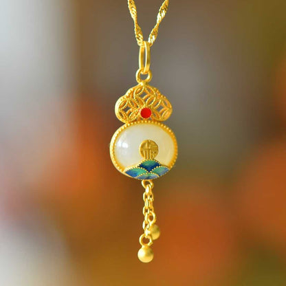 S925 Silver Inlaid Nephrite "Fuyun Lianlian" Jewelry Set