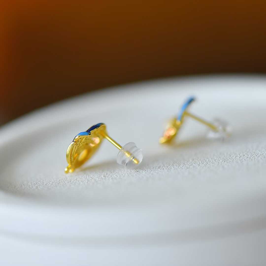 925 Silver Inlaid White Hetian Nephrite "Koi & Luster" Stud Earrings