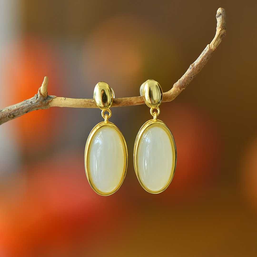 925 Silver Inlaid Nephrite "Completion Perfection" Earrings