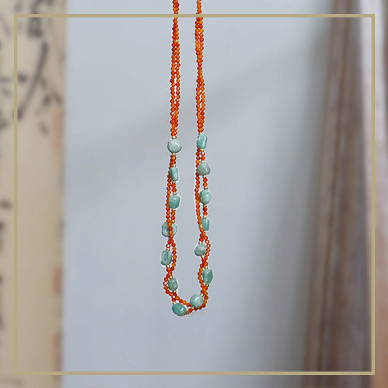 Ancient style women's accessories natural stone handmade beaded necklace