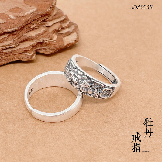 Anillo abierto de peonía de estilo étnico