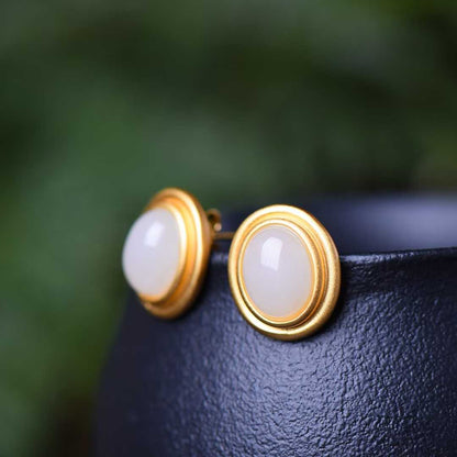 925 Silver Inlaid Nephrite Earrings Studs