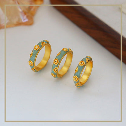 Chinese ancient style micro-inlaid zircon colored oil-drip enamel ring