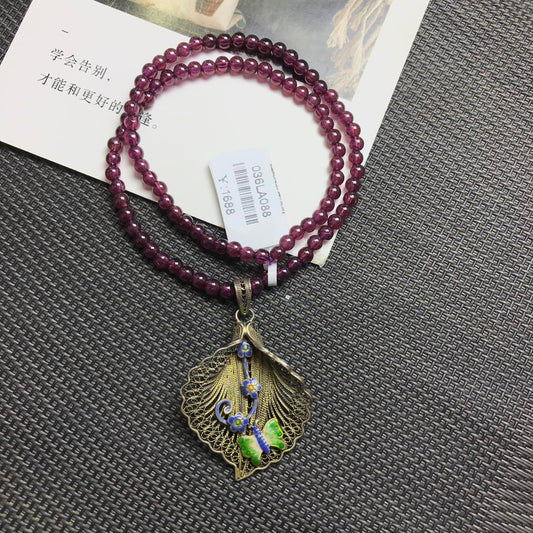Pulsera de hoja de ginkgo y granate