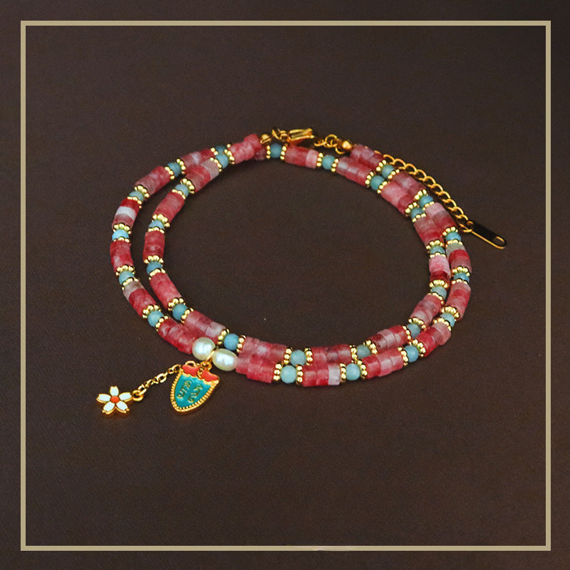 Nuevo collar de cuentas hecho a mano con flores coloridas de estilo chino 