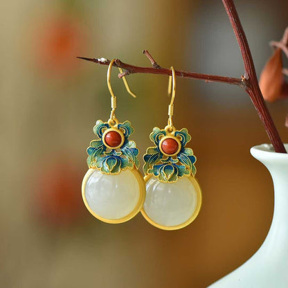 925 Silver-Inlaid Hetian Jade Enamel Earrings