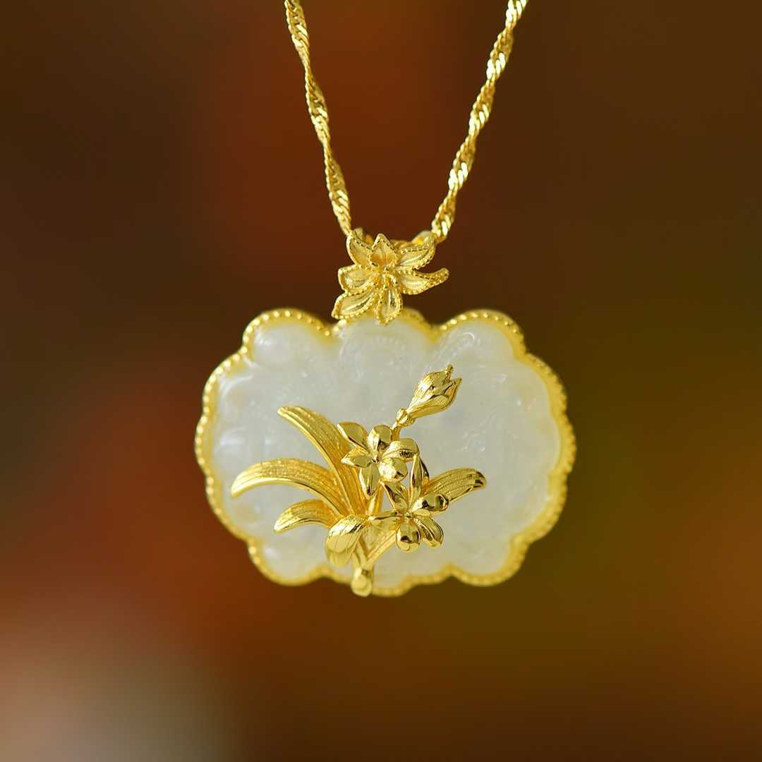 925 Silver Inlaid Nephrite Orchid Pendant