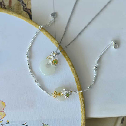 925 Silver Inlaid Hetian Nephrite "June Lotus (Twelve Flower Gods)" Jewelry Set