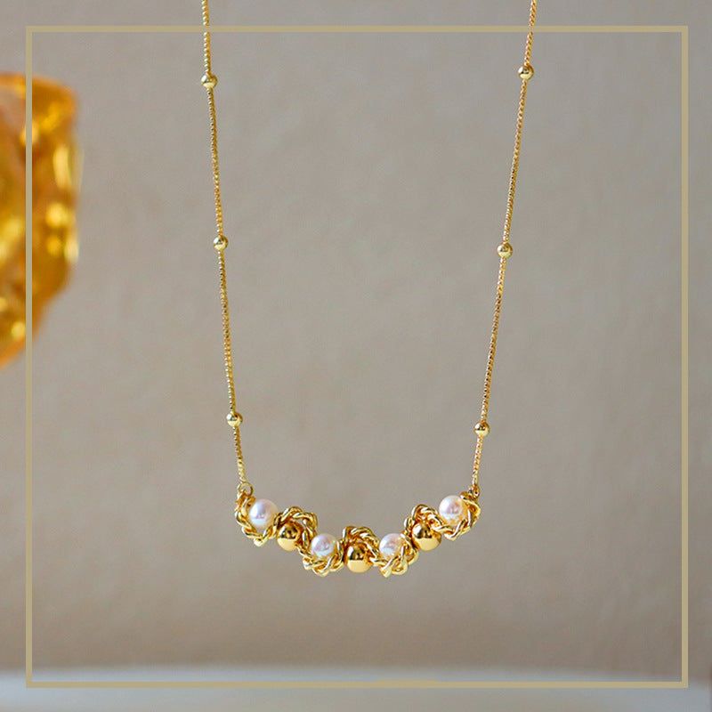 Collar trenzado de perlas de agua dulce retro de alta calidad