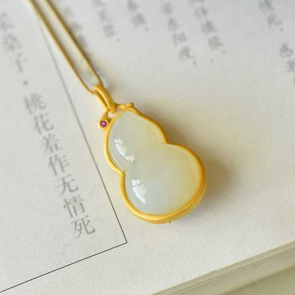 925 Silver Inlaid Nephrite "Fu Lu" (Happiness and Prosperity) Pendant