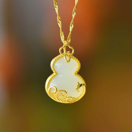 S925 Silver Inlaid Nephrite "Gourd & Phoenix" Pendant