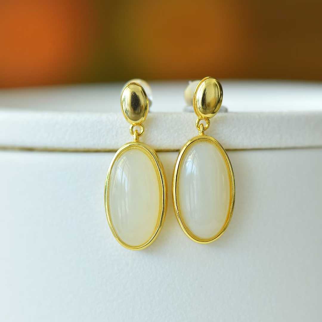 925 Silver Inlaid Nephrite "Completion Perfection" Earrings