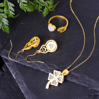 925 Silver Inlaid Nephrite Heart-Shaped Thick Matte Gold Set