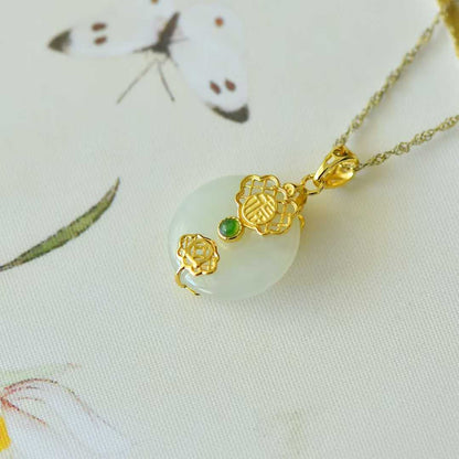 925 Silver Inlaid Hetian Nephrite "Peace & Smoothness" Jewelry Set