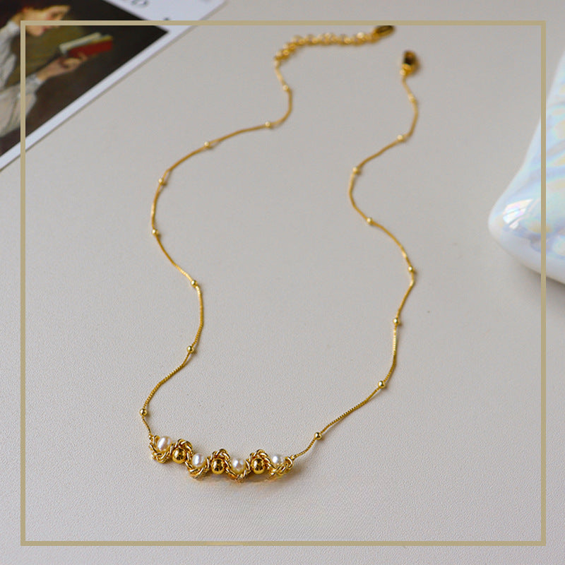 Collar trenzado de perlas de agua dulce retro de alta calidad